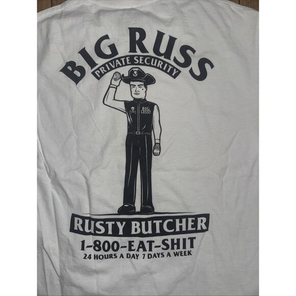 Rusty Butcher Big Russ Private Security T-Shirt White Large 20x28 Motorcycle Tee - Picture 2 of 7